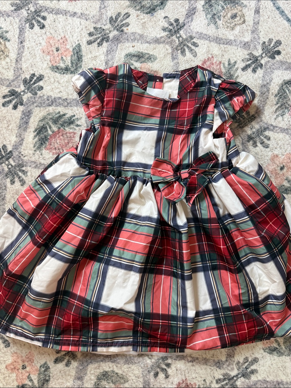 H&M Red, Green & White Plaid Holiday Dress with Bow Accent